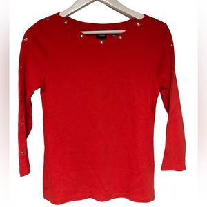 Red long sleeve Top with Silver Grommet Trim Petite XS